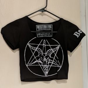 Black Metal Pentagram Tiny Crop Top Xsmall